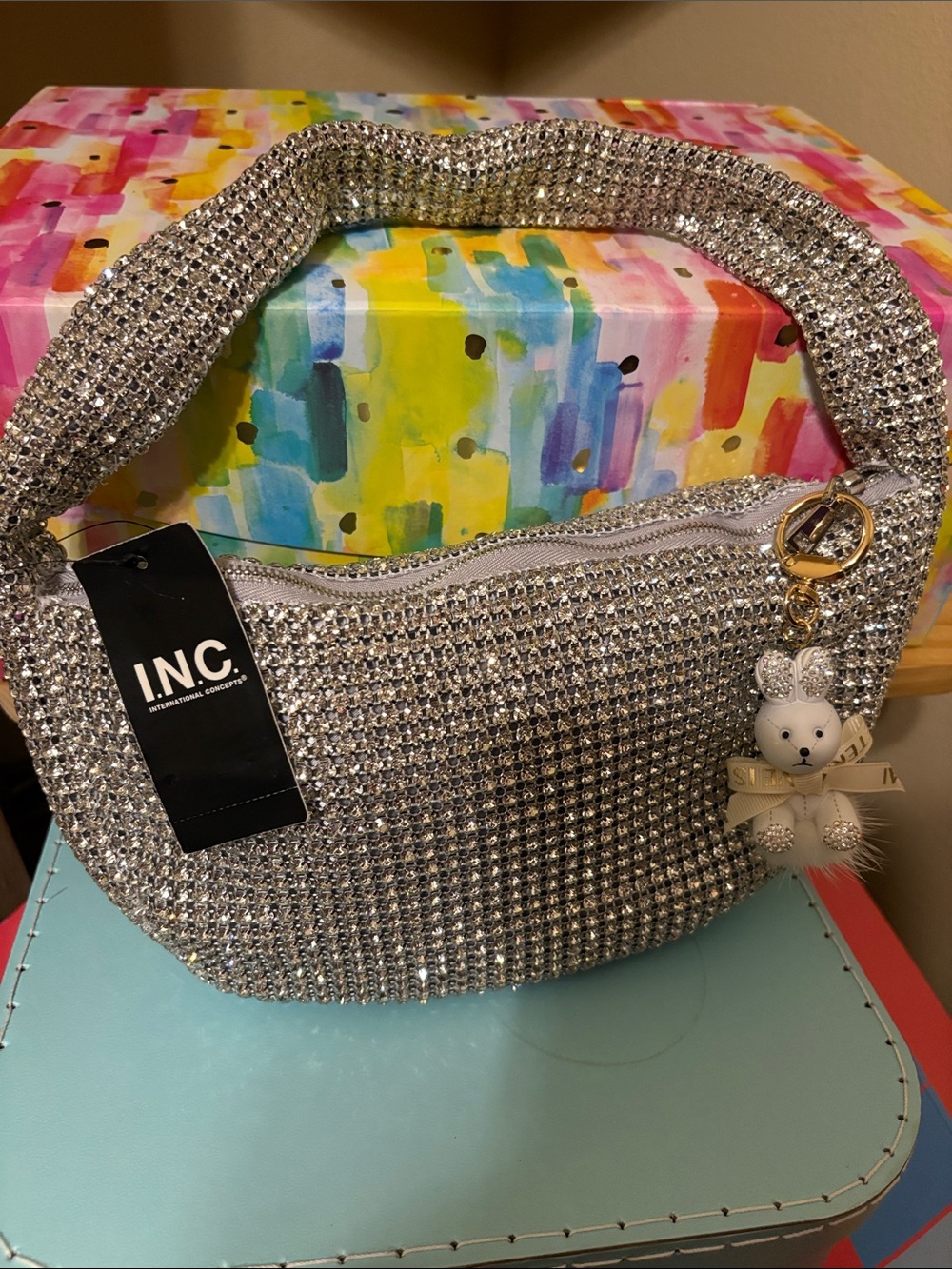 INC International Concepts Silver Rhinestone Mini Bag NWT